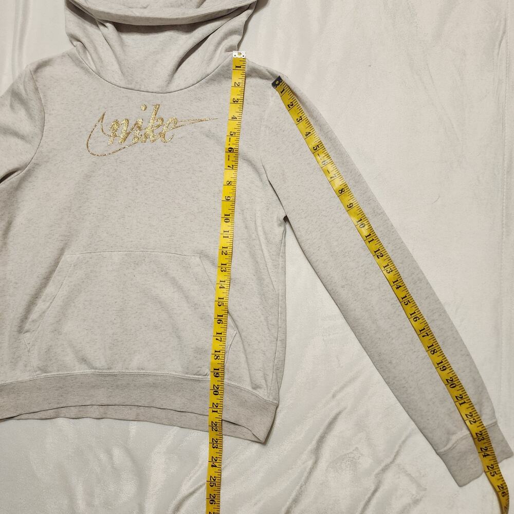 Nike Gold Glitter Swoosh Funnel Neck Hoodie Gray Sweatshirt Front Pocket, XS - Picture 3 of 5